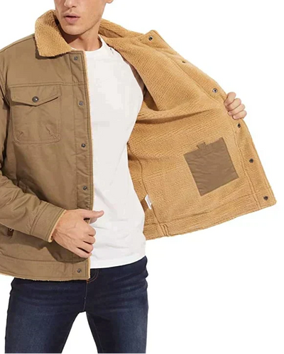 Winter Jacket - Men's Button-Up Sherpa Lining Bomber Jacket -Grace Aura