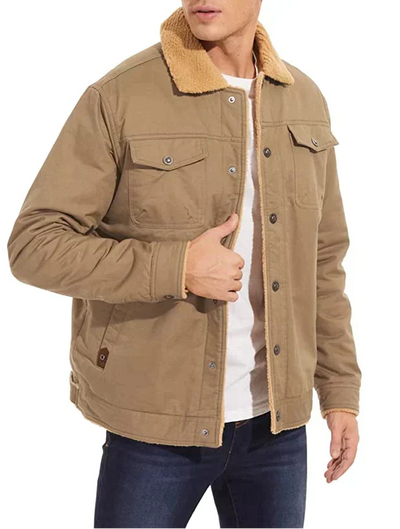 Winter Jacket - Men's Button-Up Sherpa Lining Bomber Jacket -Grace Aura