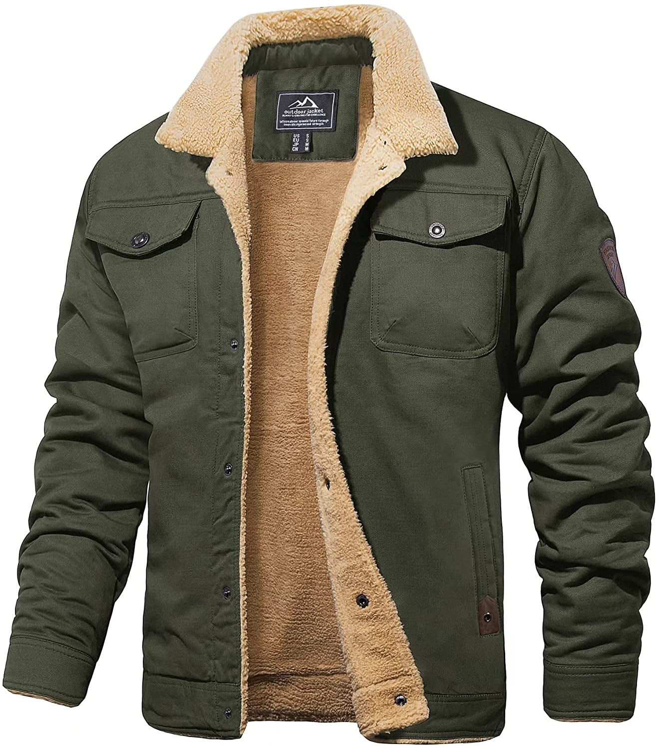 Winter Jacket - Men's Button-Up Sherpa Lining Bomber Jacket -Grace Aura