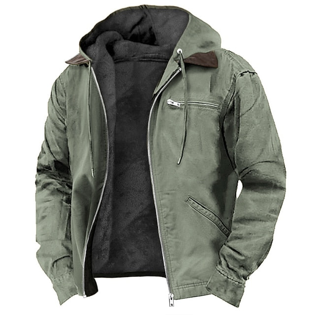 Winter Jacket - Men's Casual Hooded Fleece Lined Jacket-Grace Aura