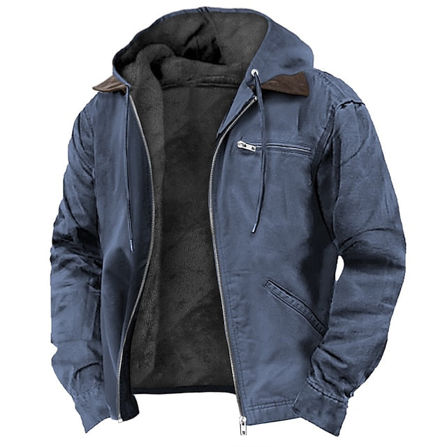 Winter Jacket - Men's Casual Hooded Fleece Lined Jacket-Grace Aura