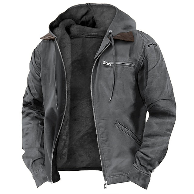 Winter Jacket - Men's Casual Hooded Fleece Lined Jacket-Grace Aura