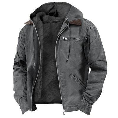 Winter Jacket - Men's Casual Hooded Fleece Lined Jacket-Grace Aura