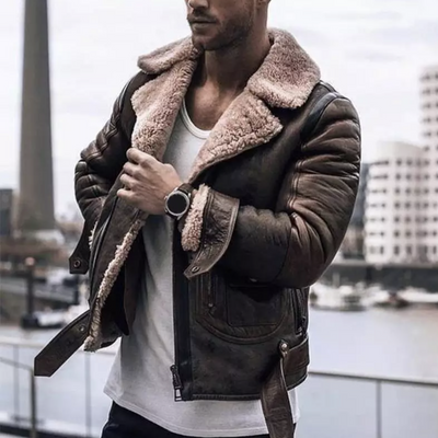 Winter Leather Jacket - Sherpa - Fur Lined - Biker Jacket - Men's Leather Jacket-Grace Aura