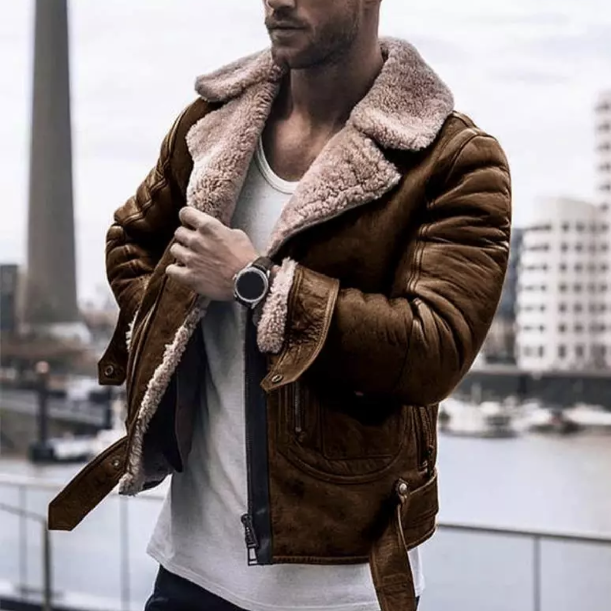 Winter Leather Jacket - Sherpa - Fur Lined - Biker Jacket - Men's Leather Jacket-Grace Aura
