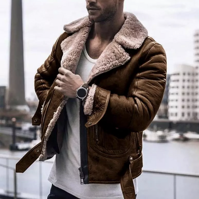 Winter Leather Jacket - Sherpa - Fur Lined - Biker Jacket - Men's Leather Jacket-Grace Aura