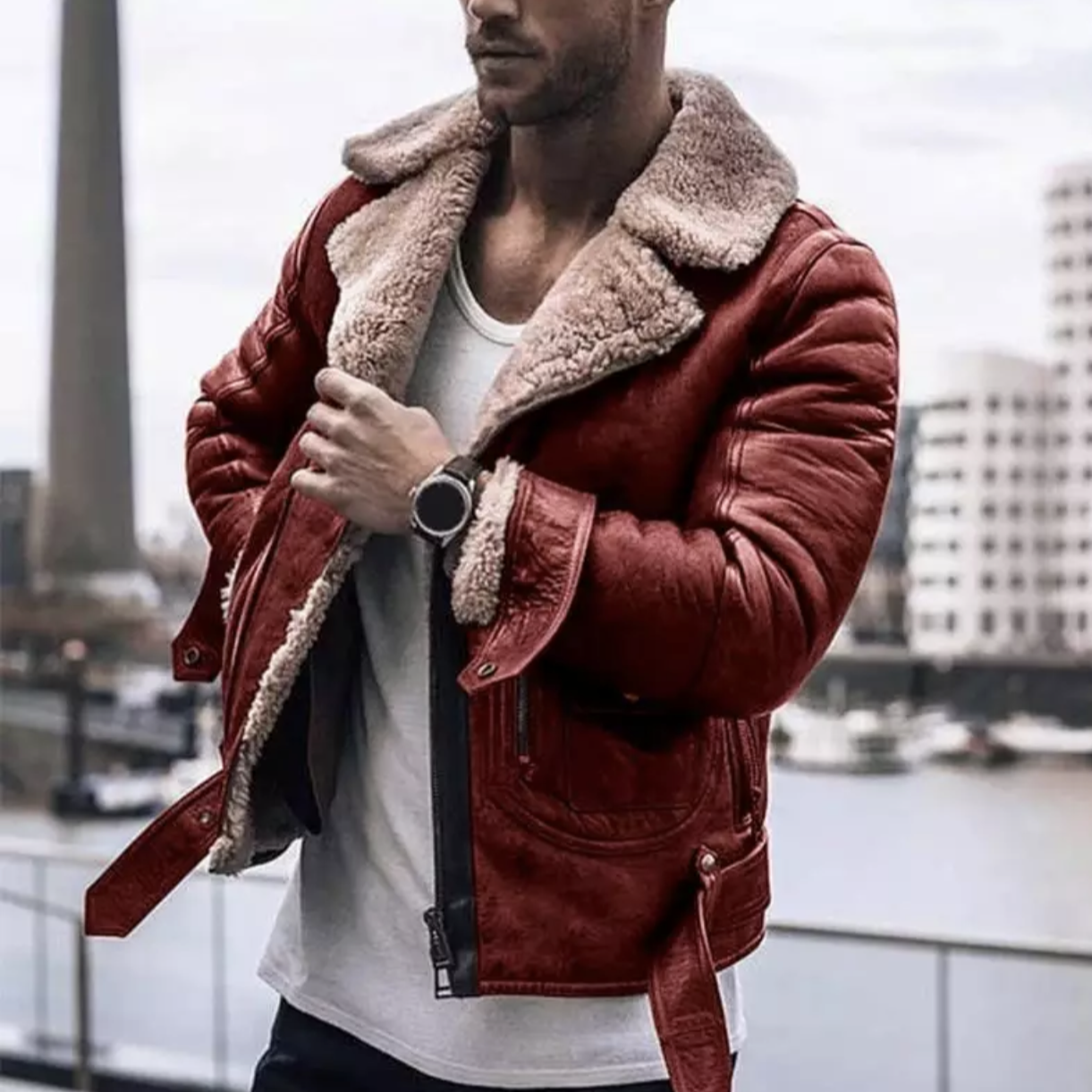 Winter Leather Jacket - Sherpa - Fur Lined - Biker Jacket - Men's Leather Jacket-Grace Aura