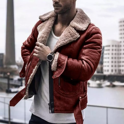 Winter Leather Jacket - Sherpa - Fur Lined - Biker Jacket - Men's Leather Jacket-Grace Aura