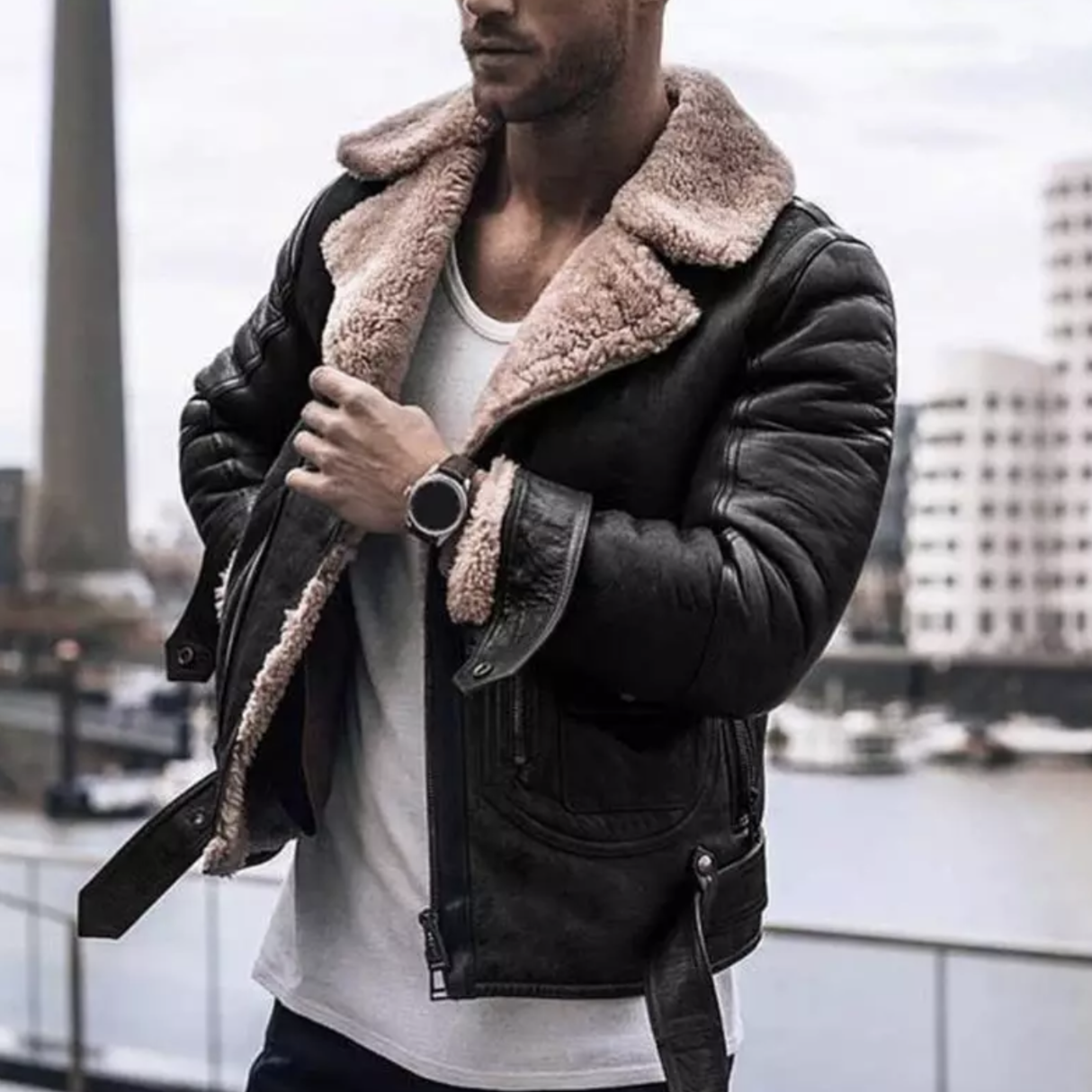 Winter Leather Jacket - Sherpa - Fur Lined - Biker Jacket - Men's Leather Jacket-Grace Aura