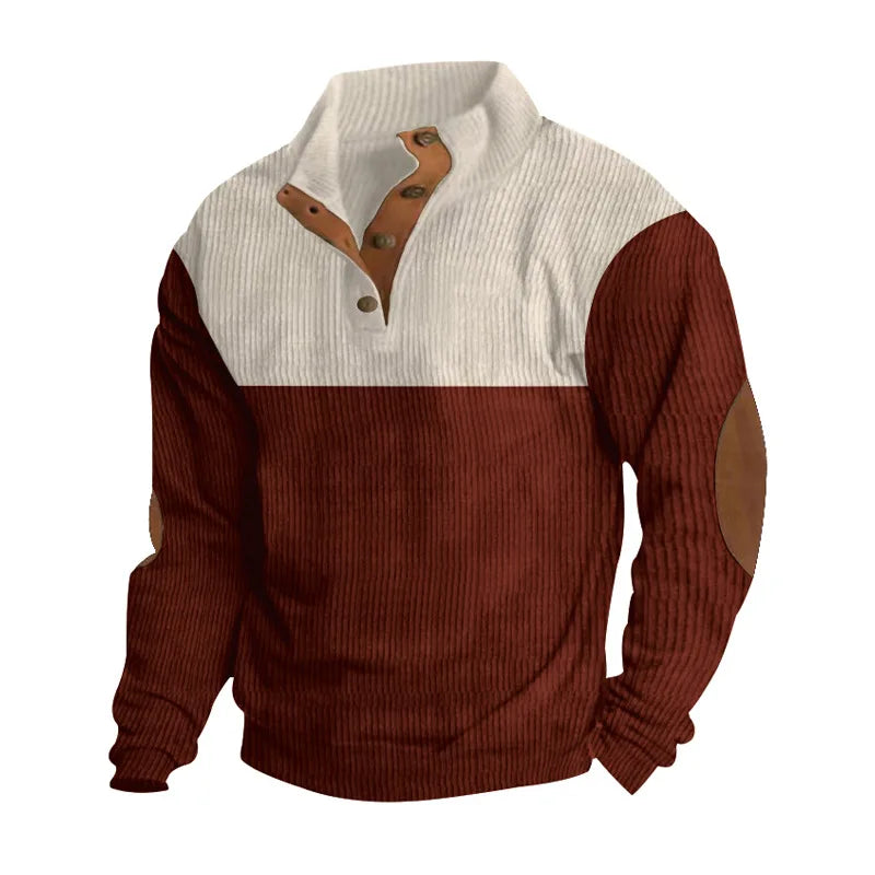 Winter Pullover - Elbow Patches - Button Neck - Sweater - Men's Clothing-Grace Aura