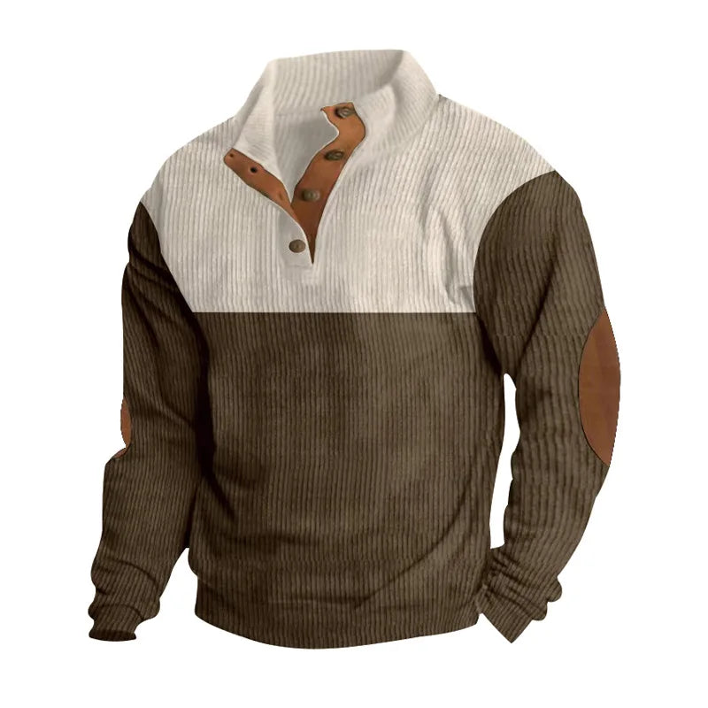 Winter Pullover - Elbow Patches - Button Neck - Sweater - Men's Clothing-Grace Aura