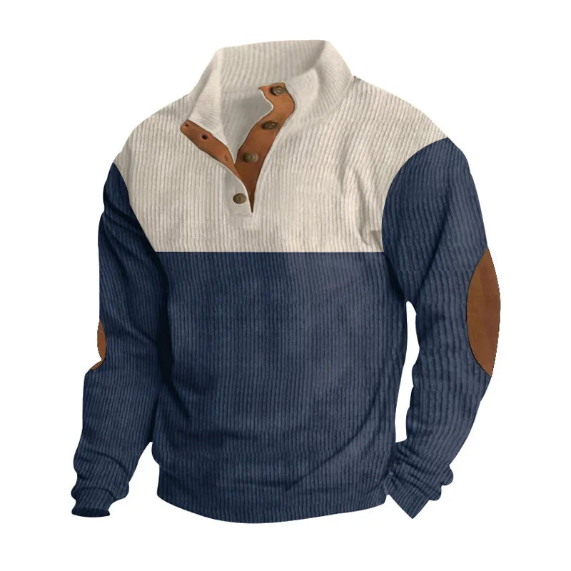 Winter Pullover - Elbow Patches - Button Neck - Sweater - Men's Clothing-Grace Aura