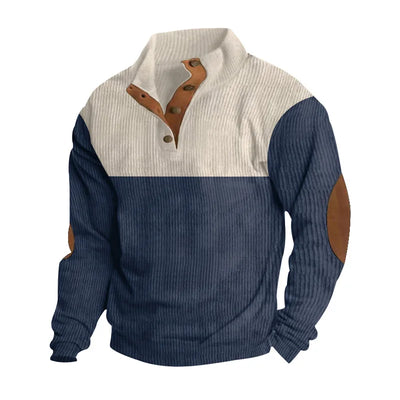 Winter Pullover - Elbow Patches - Button Neck - Sweater - Men's Clothing-Grace Aura