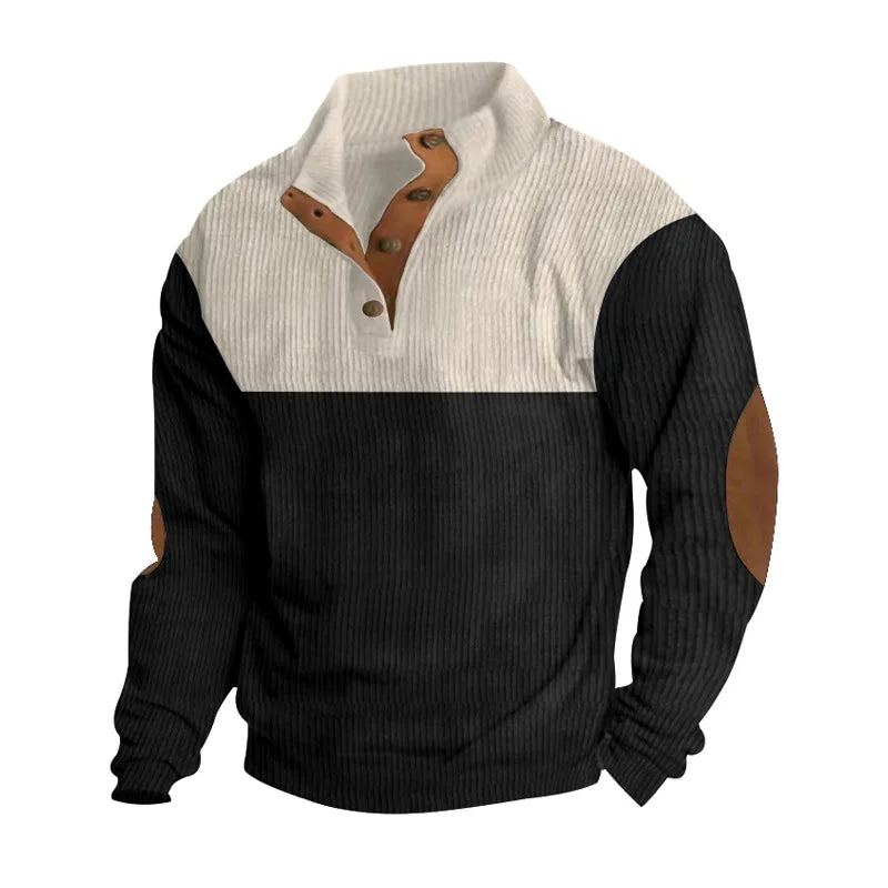 Winter Pullover - Elbow Patches - Button Neck - Sweater - Men's Clothing-Grace Aura