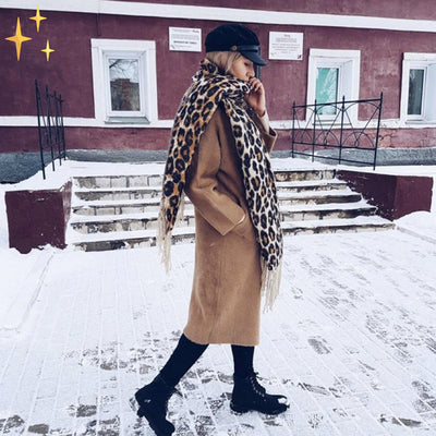 Winter Scarf - Women's Warm Big Leopard Print Wool Scarf-Grace Aura
