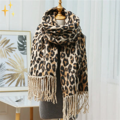 Winter Scarf - Women's Warm Big Leopard Print Wool Scarf-Grace Aura