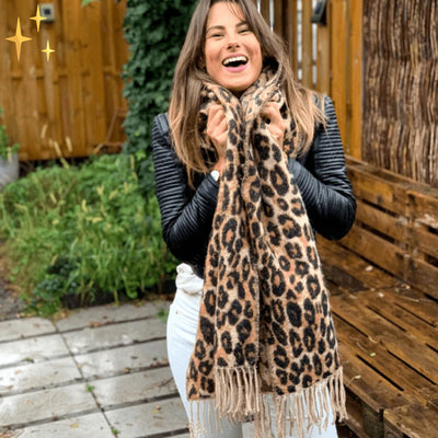 Winter Scarf - Women's Warm Big Leopard Print Wool Scarf-Grace Aura