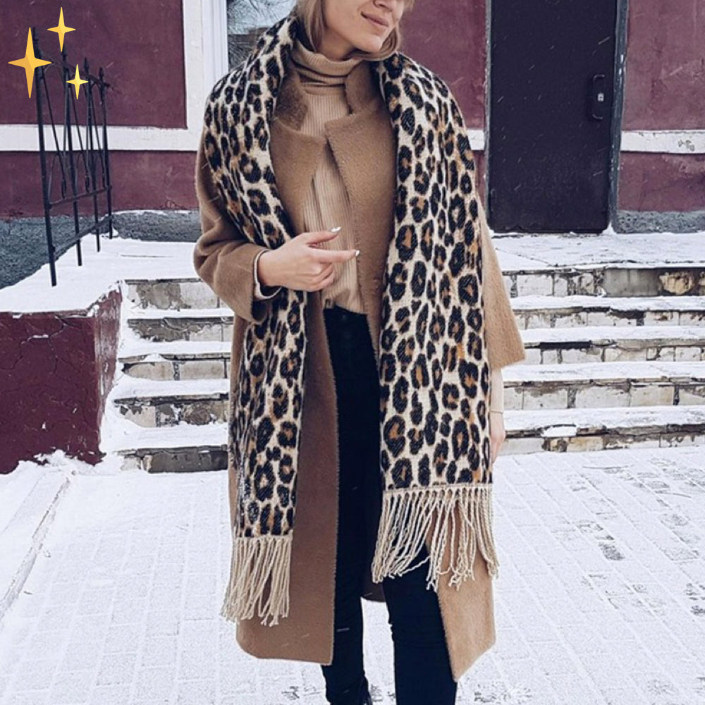 Winter Scarf - Women's Warm Big Leopard Print Wool Scarf-Grace Aura