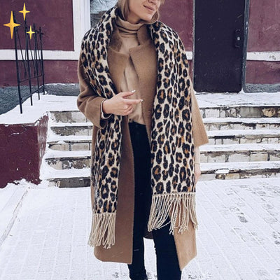 Winter Scarf - Women's Warm Big Leopard Print Wool Scarf-Grace Aura