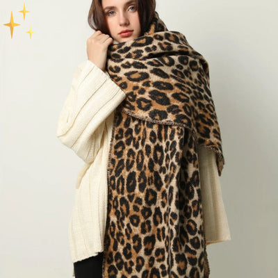 Winter Scarf - Women's Warm Big Leopard Print Wool Scarf-Grace Aura