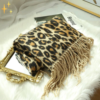 Winter Scarf - Women's Warm Big Leopard Print Wool Scarf-Grace Aura