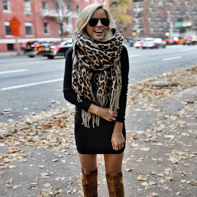 Winter Scarf - Women's Warm Big Leopard Print Wool Scarf-Grace Aura