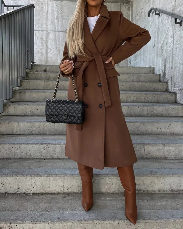 Winter Trench Coat - Double Breasted - Belt - Long Pea Coat - Women's Long Coat-Grace Aura