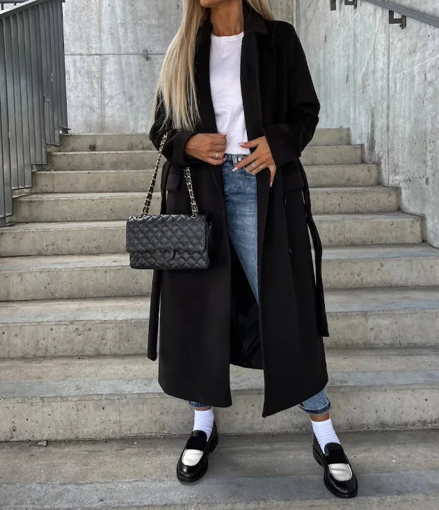 Winter Trench Coat - Double Breasted - Belt - Long Pea Coat - Women's Long Coat-Grace Aura