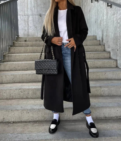 Winter Trench Coat - Double Breasted - Belt - Long Pea Coat - Women's Long Coat-Grace Aura