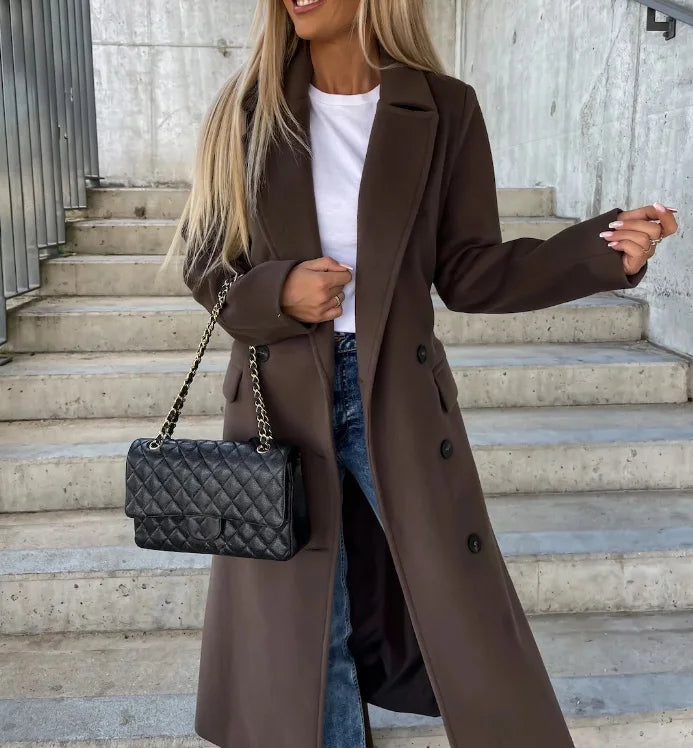 Winter Trench Coat - Double Breasted - Belt - Long Pea Coat - Women's Long Coat-Grace Aura