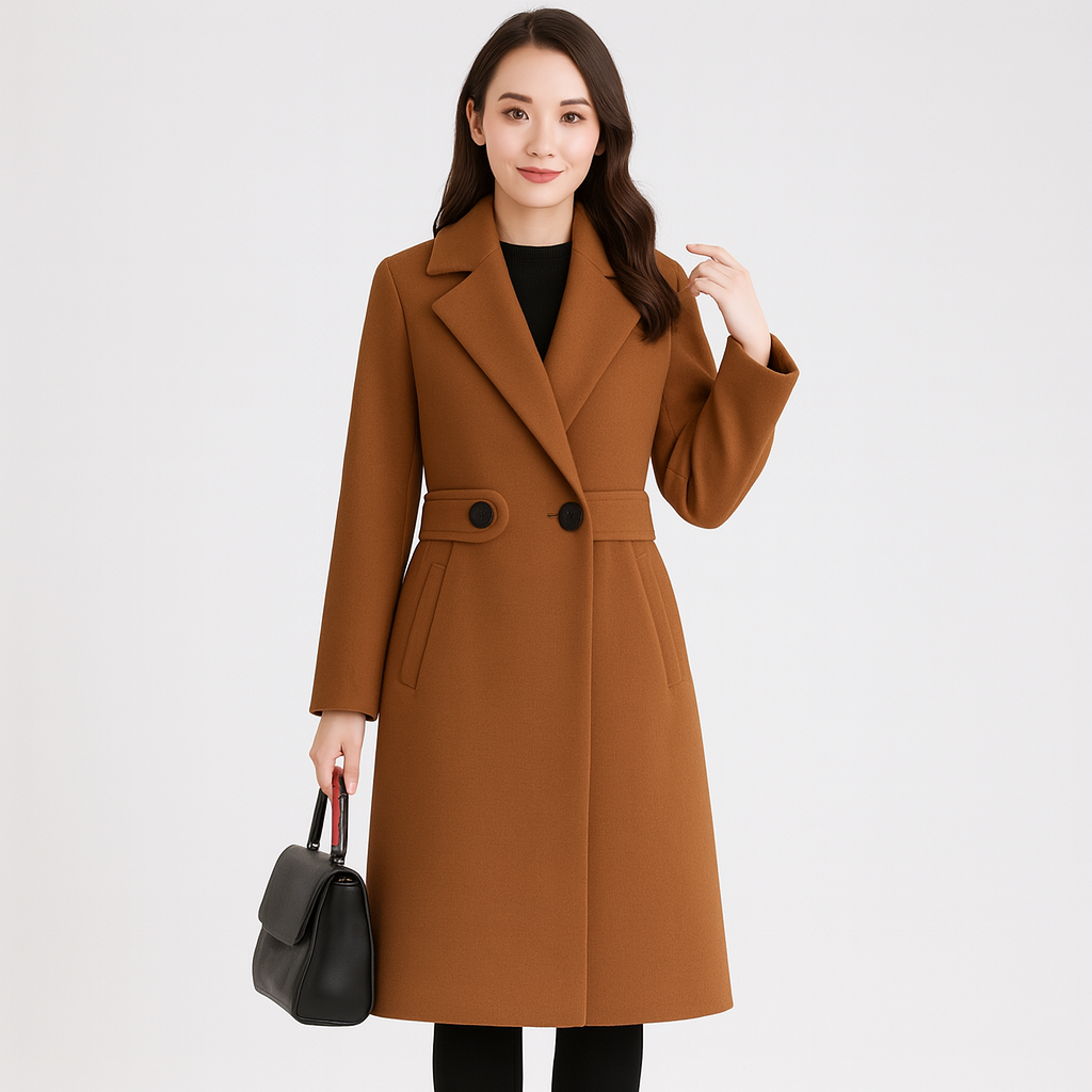 Winter Trench Coat - Mid Length - Double Breasted - Wool Coat - Women's Winter Jacket-Grace Aura