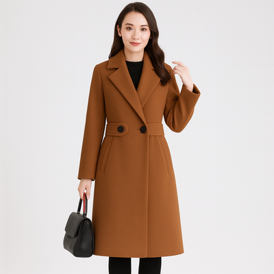 Winter Trench Coat - Mid Length - Double Breasted - Wool Coat - Women's Winter Jacket-Grace Aura