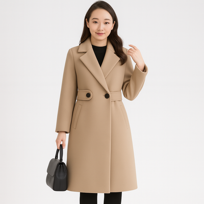 Winter Trench Coat - Mid Length - Double Breasted - Wool Coat - Women's Winter Jacket-Grace Aura