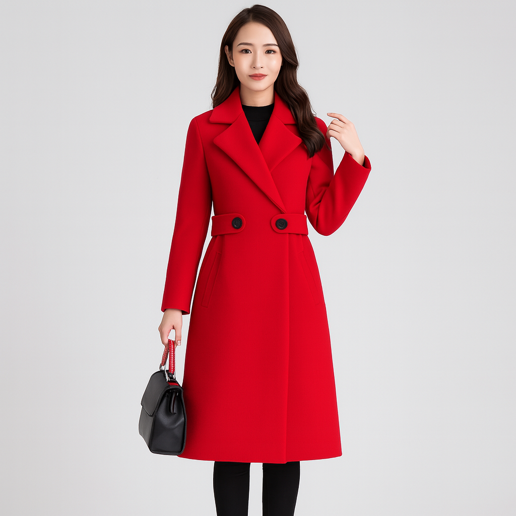 Winter Trench Coat - Mid Length - Double Breasted - Wool Coat - Women's Winter Jacket-Grace Aura