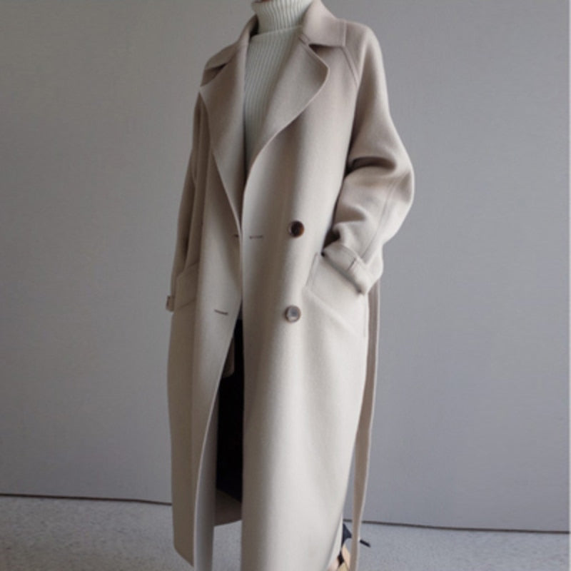 Winter Trench Coat - Women's Long Oversized Woolen Overcoat-Grace Aura