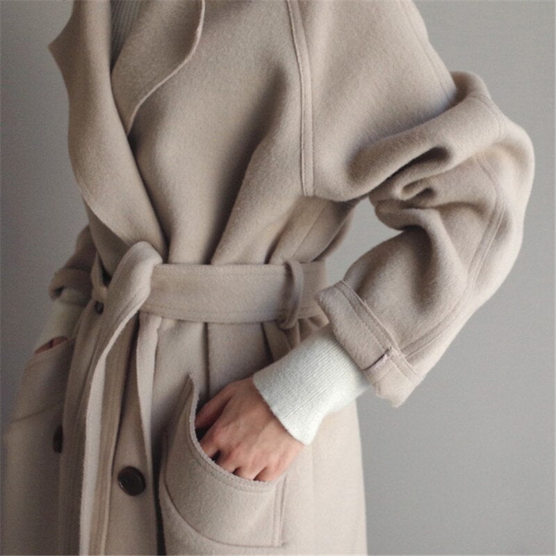 Winter Trench Coat - Women's Long Oversized Woolen Overcoat-Grace Aura