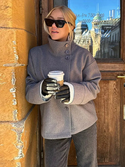 Winter Trench Coat - Women's Short High Collar Woolen Trench Coat-Grace Aura