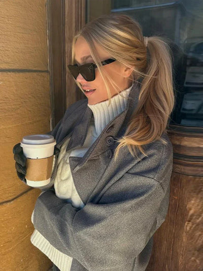 Winter Trench Coat - Women's Short High Collar Woolen Trench Coat-Grace Aura