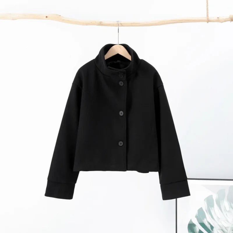Winter Trench Coat - Women's Short High Collar Woolen Trench Coat-Grace Aura