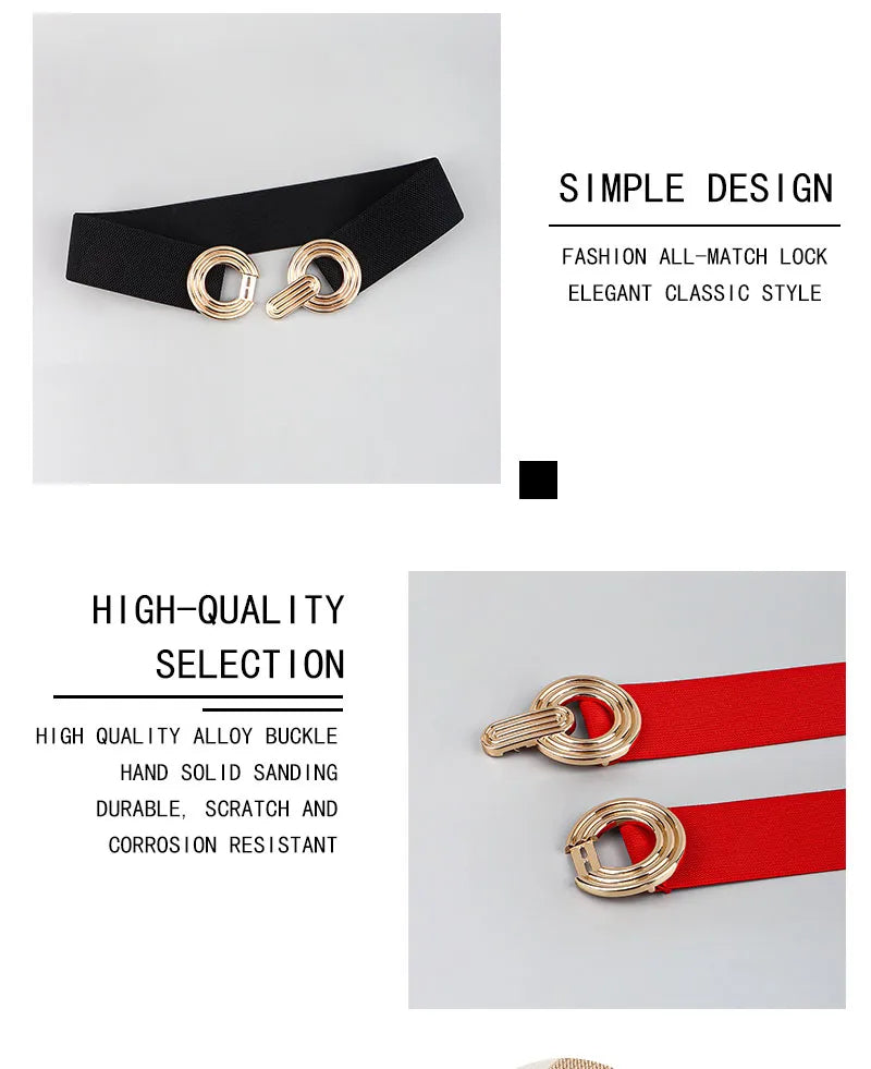 Women's Belt - Stretch - Gold Buckle - Elastic Belt - Waist Belt-Grace Aura