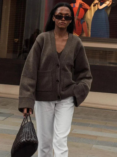 Women's Cardigan | V-Neck | Pockets | Button-Up Cardigan | Knit Cardigan -Grace Aura
