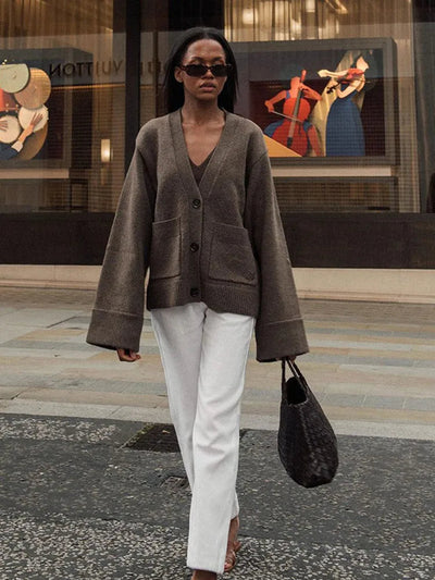 Women's Cardigan | V-Neck | Pockets | Button-Up Cardigan | Knit Cardigan -Grace Aura