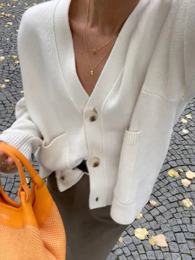 Women's Cardigan | V-Neck | Pockets | Button-Up Cardigan | Knit Cardigan -Grace Aura