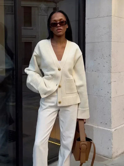 Women's Cardigan | V-Neck | Pockets | Button-Up Cardigan | Knit Cardigan -Grace Aura