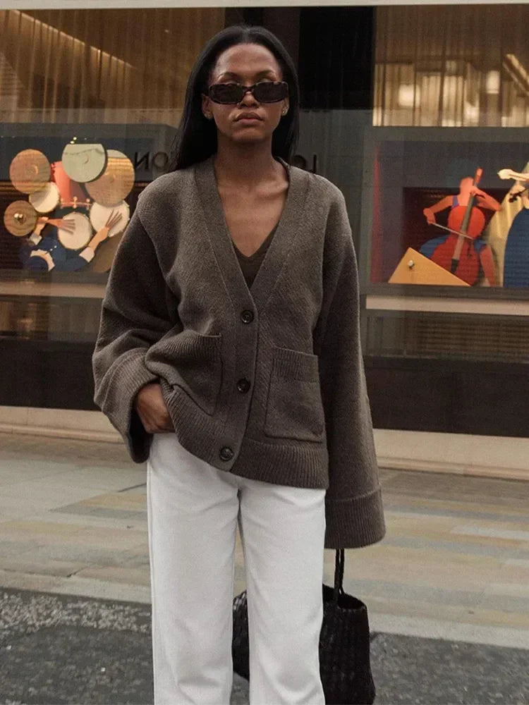 Women's Cardigan | V-Neck | Pockets | Button-Up Cardigan | Knit Cardigan -Grace Aura