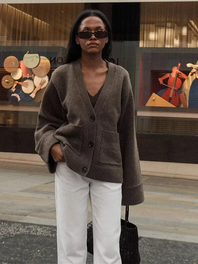 Women's Cardigan | V-Neck | Pockets | Button-Up Cardigan | Knit Cardigan -Grace Aura