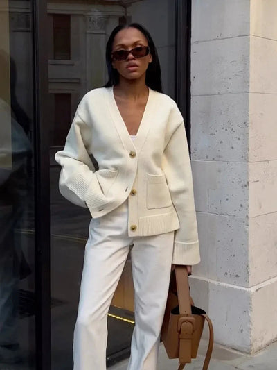 Women's Cardigan | V-Neck | Pockets | Button-Up Cardigan | Knit Cardigan -Grace Aura