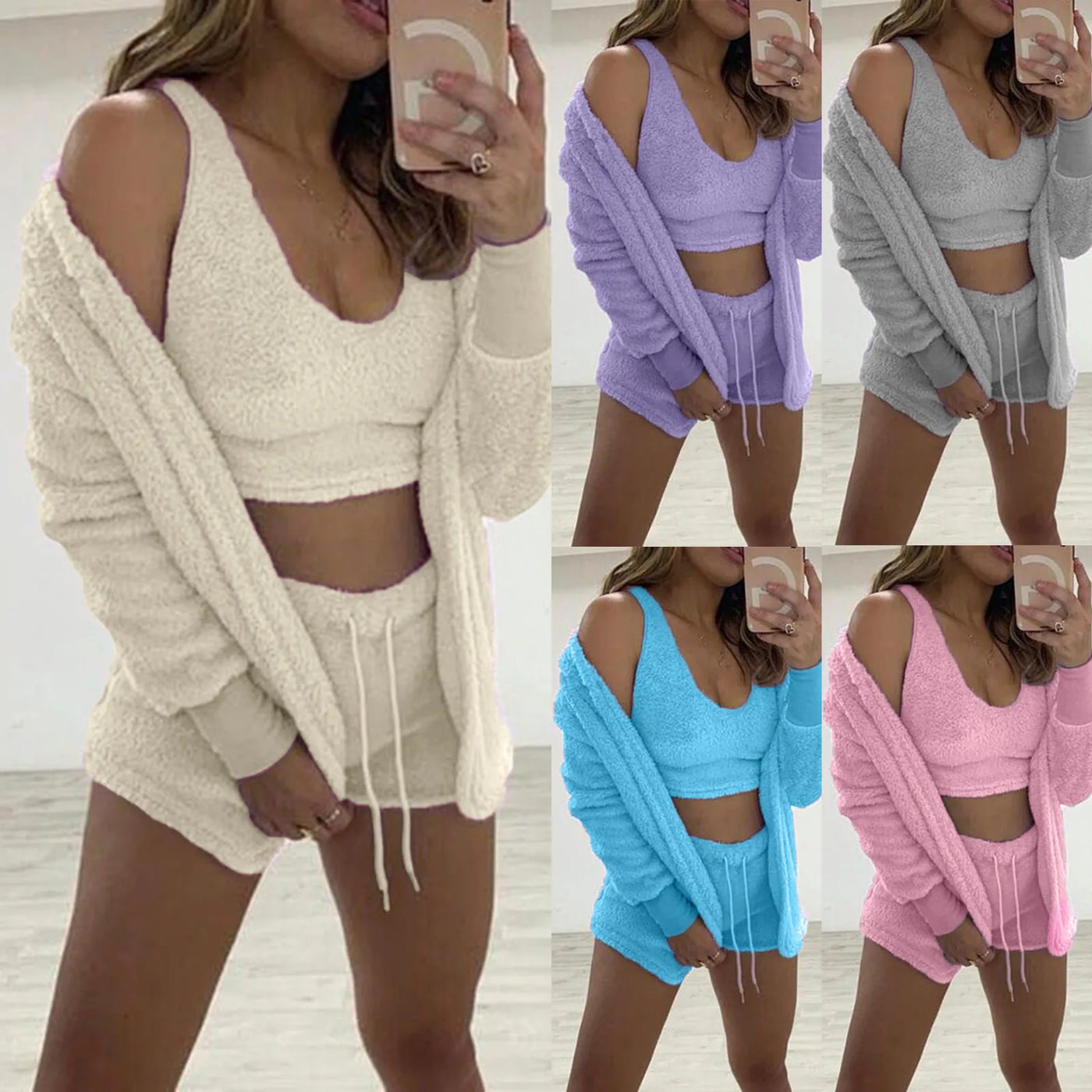 Women's Loungewear | 3-Piece | Shorts | Fleece Pyjama | Lounge Set-Grace Aura