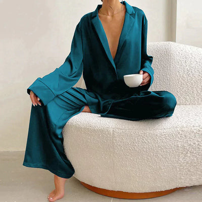 Women's Pajamas - Wide Leg - Long Sleeve - Pajama Set - Sleepwear-Grace Aura