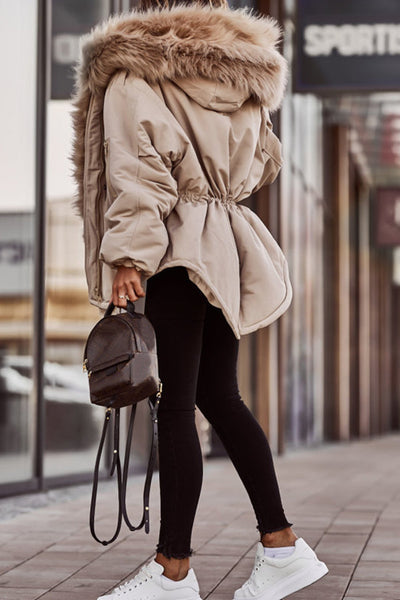 Women's Parka Jacket | Hooded | Drawstring | Fur Lined Jacket | Ladies Winter Jacket-Grace Aura